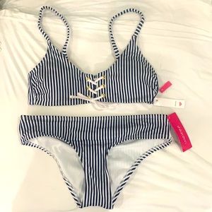 Navy and white stripe bikini - small